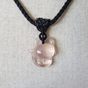 Carved Rose Quartz Fox Cord Necklace